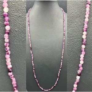 Long Beaded Necklace Shades Of Purple Lilac Retro Boho Hippie Soft Girl Cottage